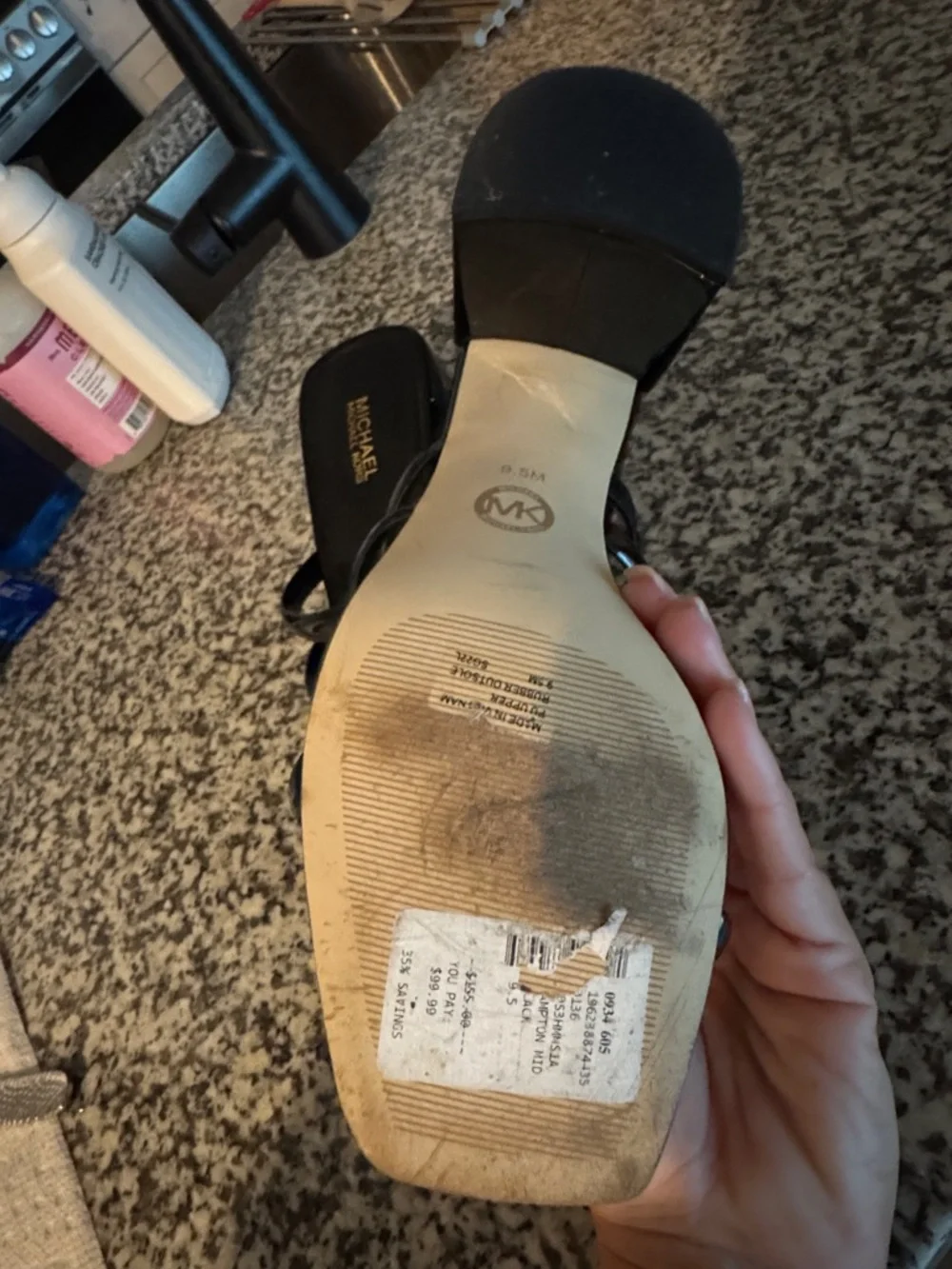 Michael Kors Black Patent Slide Mules with Gold MK Medallion - Picture 5 of 6